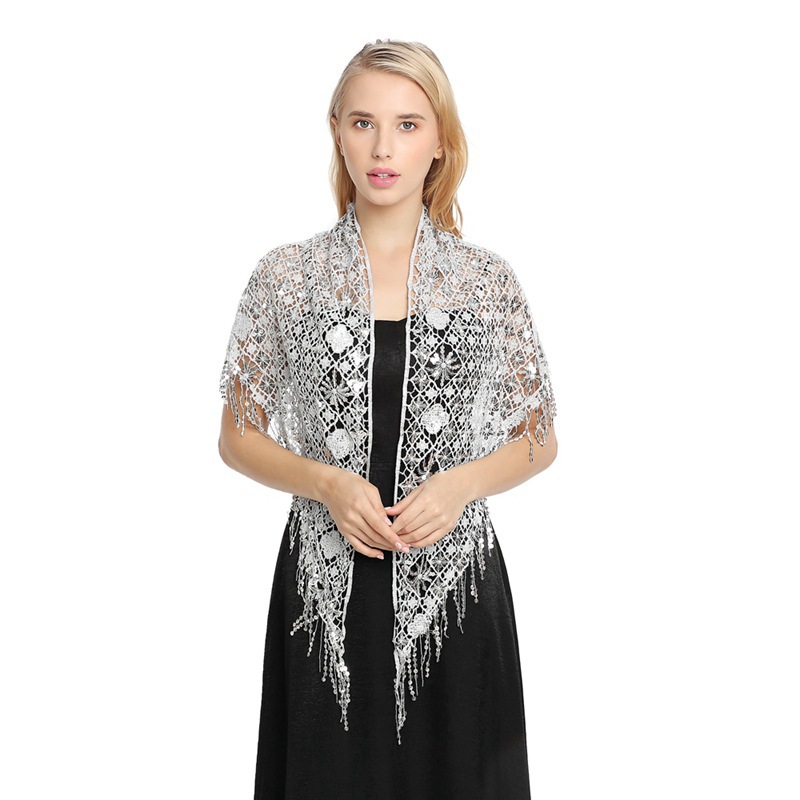 Bolero de encaje para mujer, chal con cuentas, accesorios de boda: Gray White