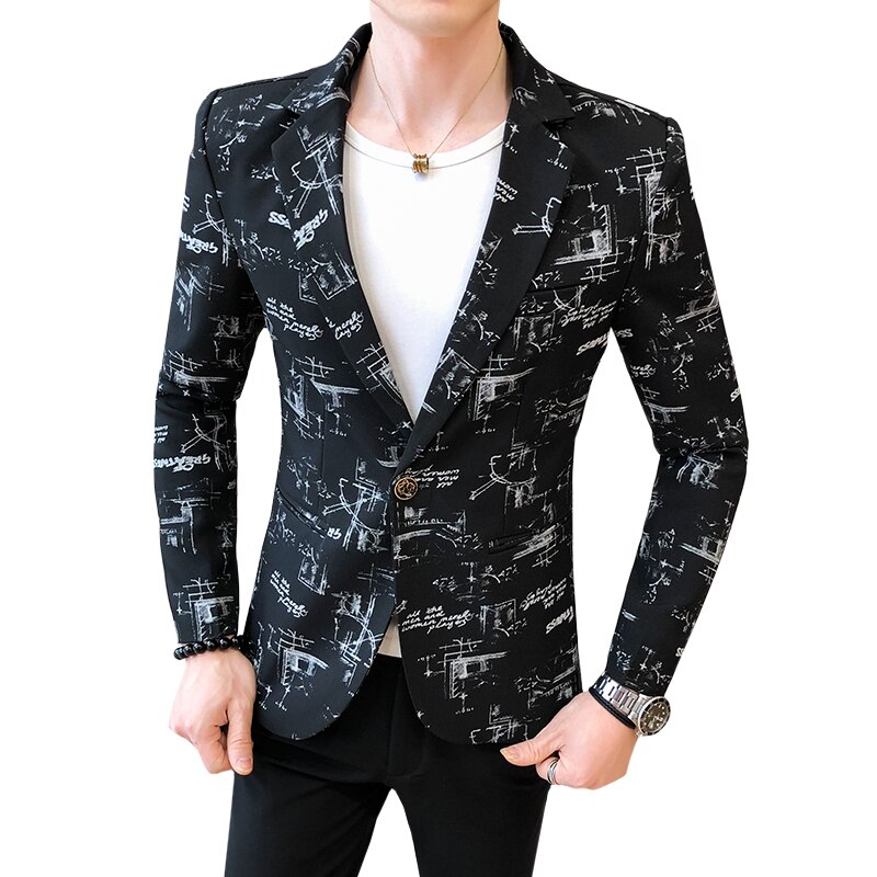 Lente koreaanse jas heren blazer print zakelijke jurk casual slim fit kostuum jas podium heren bruiloft blazer jas