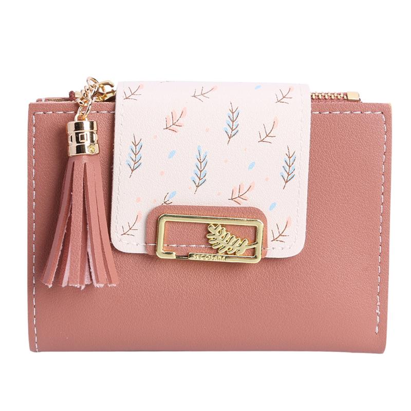 Kwastje Vrouwen Portemonnee Kleine Leuke Portemonnee Vrouwen Korte Lederen Vrouwen Portefeuilles Rits Vouwen Portemonnees Vrouwelijke Portemonnee Clutch: Pink