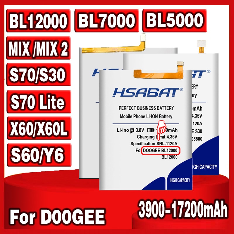 Batería HSABAT para Doogee Mix 2/S60/BL12000 BL12000 Pro/BL7000/MIX/BL5000/S70 S70 Lite/S30/Y6 Y6C Y6 piano de 5,5 pulgadas/X60 X60L