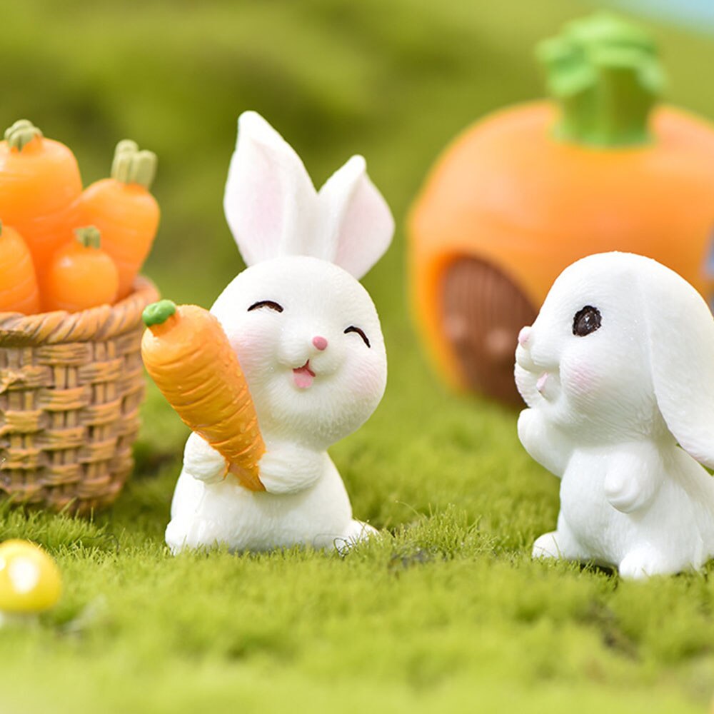 Mignon Animal dessin animé lapin carotte résine jardinage plante accessoires Micro paysage ornements jardin décoration