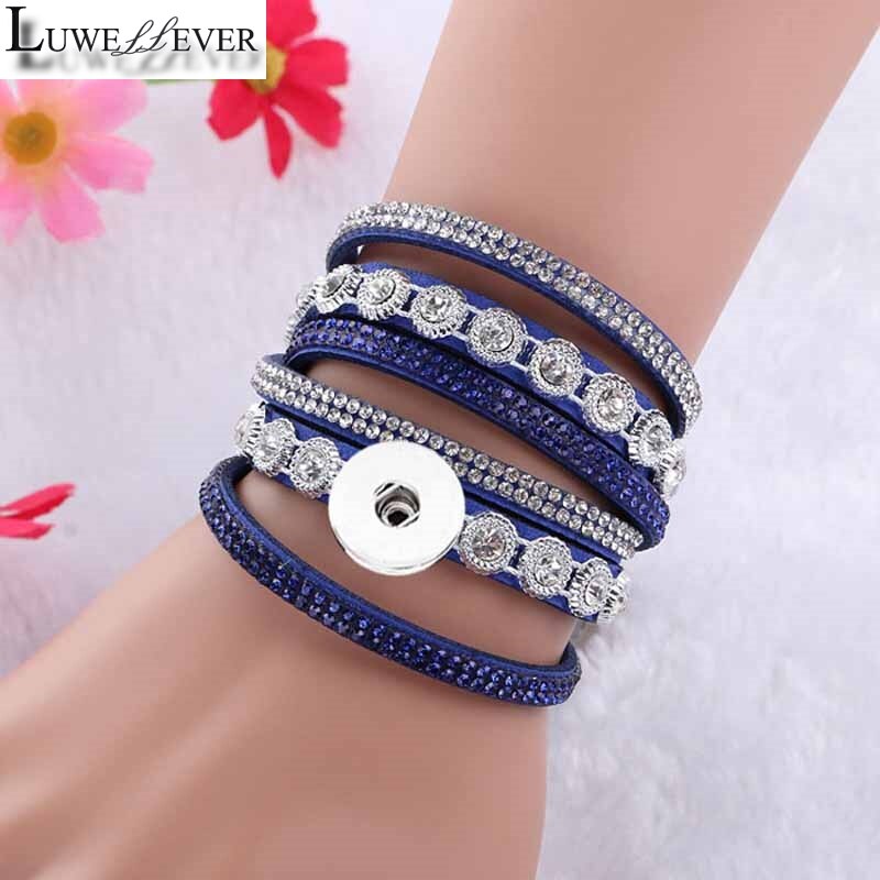 Verwisselbare Crystal 086 Steentjes Fluwelen Lederen Armband 18mm Drukknoop Sieraden Charm Bangle Voor Vrouwen 39cm