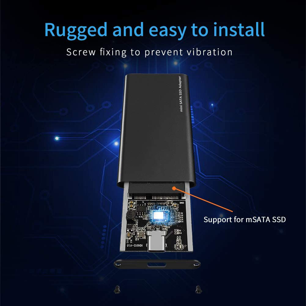 mSATA auf USB 3.1 SSD-Gehäuse-Adaptergehäuse mit USB-Typ-C-Schnittstelle für 30 x 50 mm/30 x 25 mm mSATA interne Solid-State-Festplatte