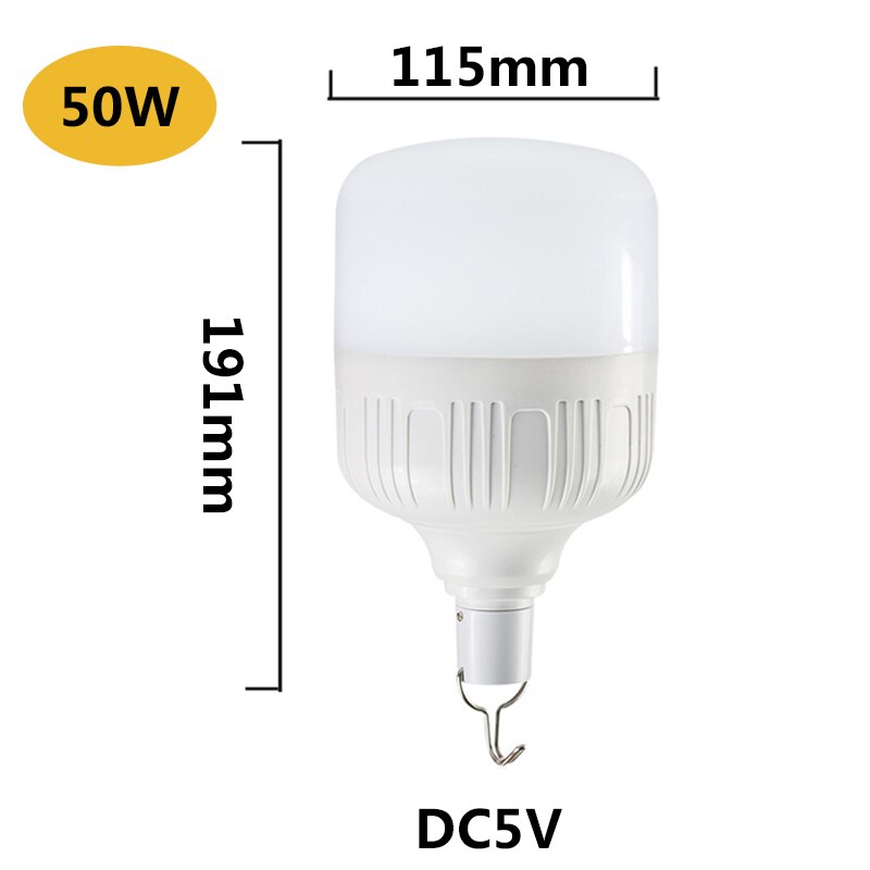Usb nødlys 50w 40w 30w 20w ledet pære med krok 3 moduser dimbar oppladbar campinglampe til nattmarkedsfiske: 50w
