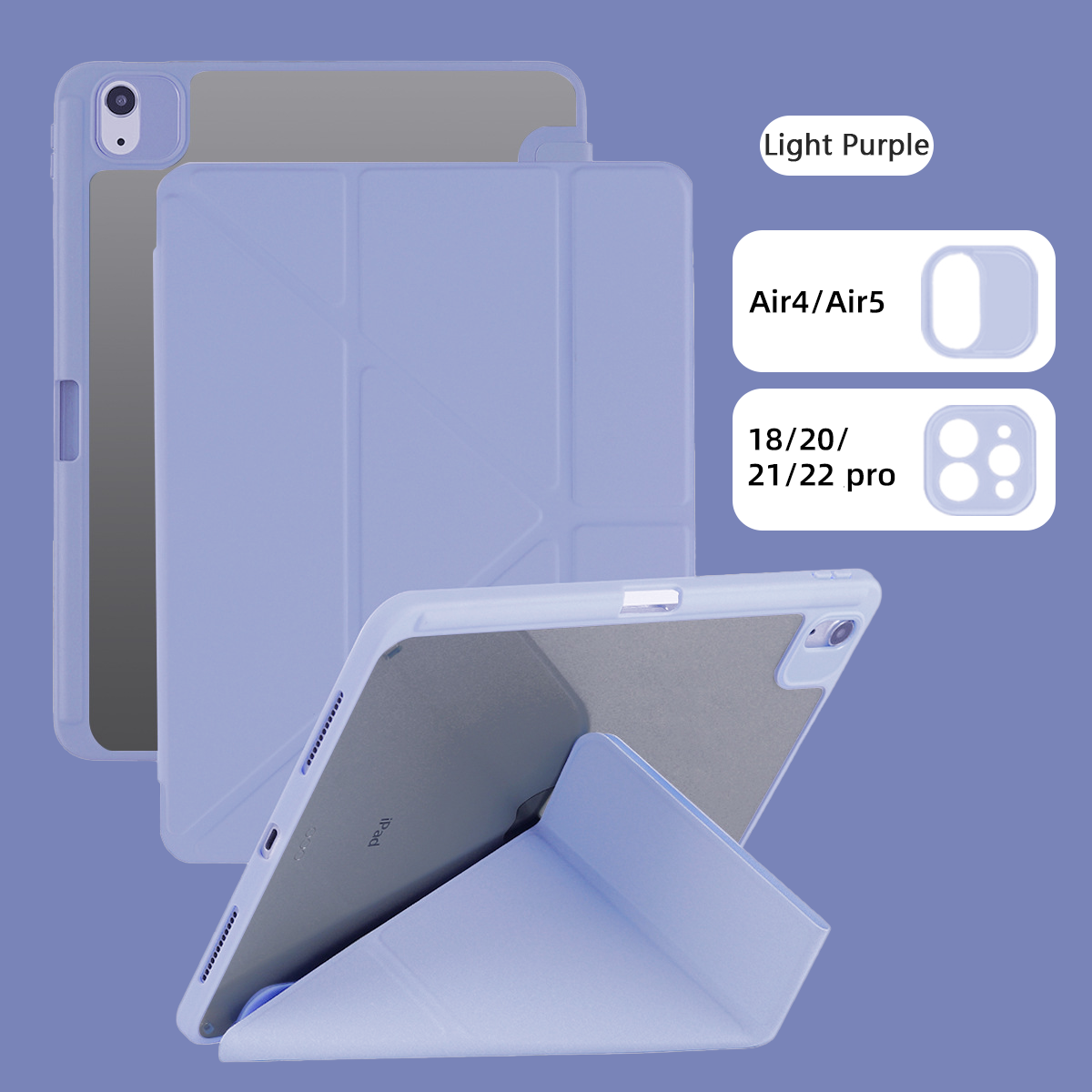 For Ipad 10 Acrylic TPU Y-fold Multifunctional Protective Case For IPad 7 8 9 10.2 Case Tablet Sleeve Pro11 12.9: iPad Pro11 2020 / PURPLE