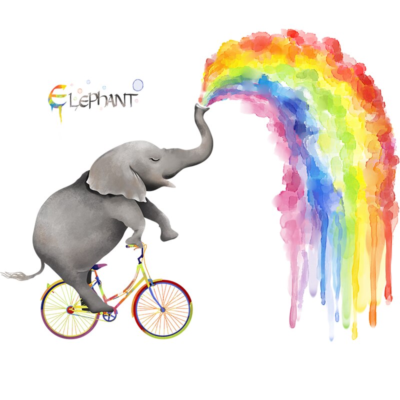 Cartoon Olifant Regenboog Muursticker Grote Dier Kinderkamer Decoratie Poster Kwekerij Muur Stickers Muurschildering Foto Wall Art