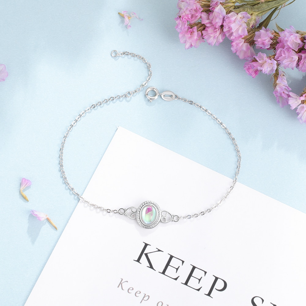 Sorte 925 de Prata Ajustável Cadeia Pulseira para As Mulheres Rainbow Moonstone Pulseiras & Bangles Jóias Finas (Hub Lam Fong)