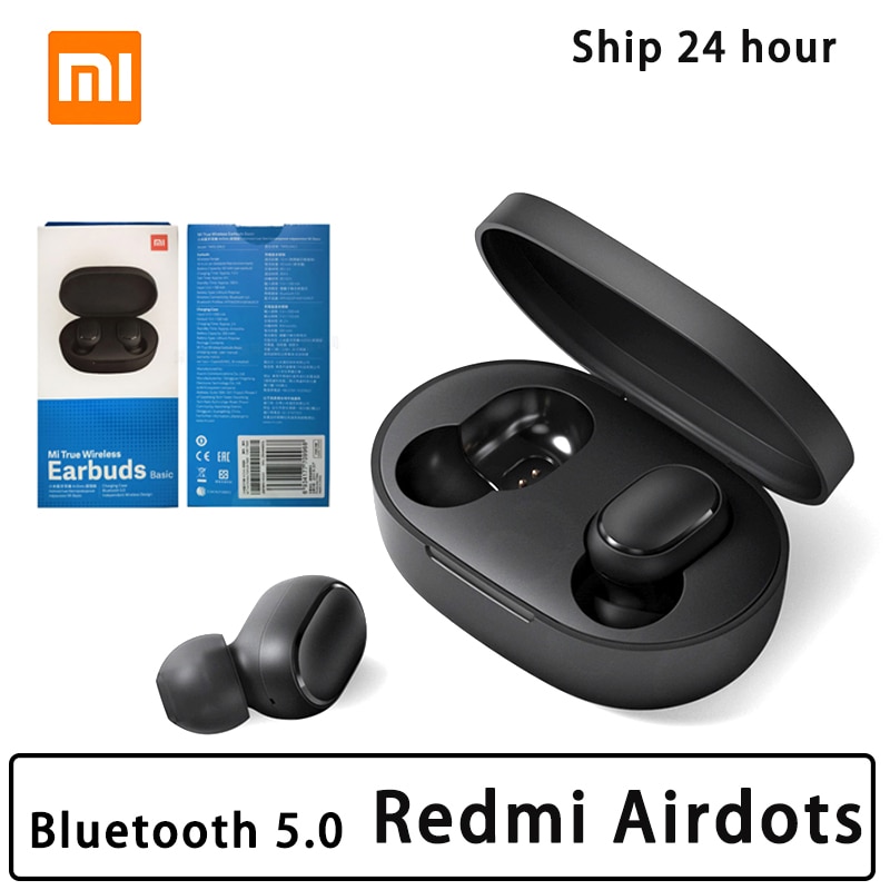 Xiaomi-auriculares Redmi Airdots TWS con Bluetooth 5,0, auriculares inalámbricos estéreo de graves con micrófono, auriculares manos libres con Control IA