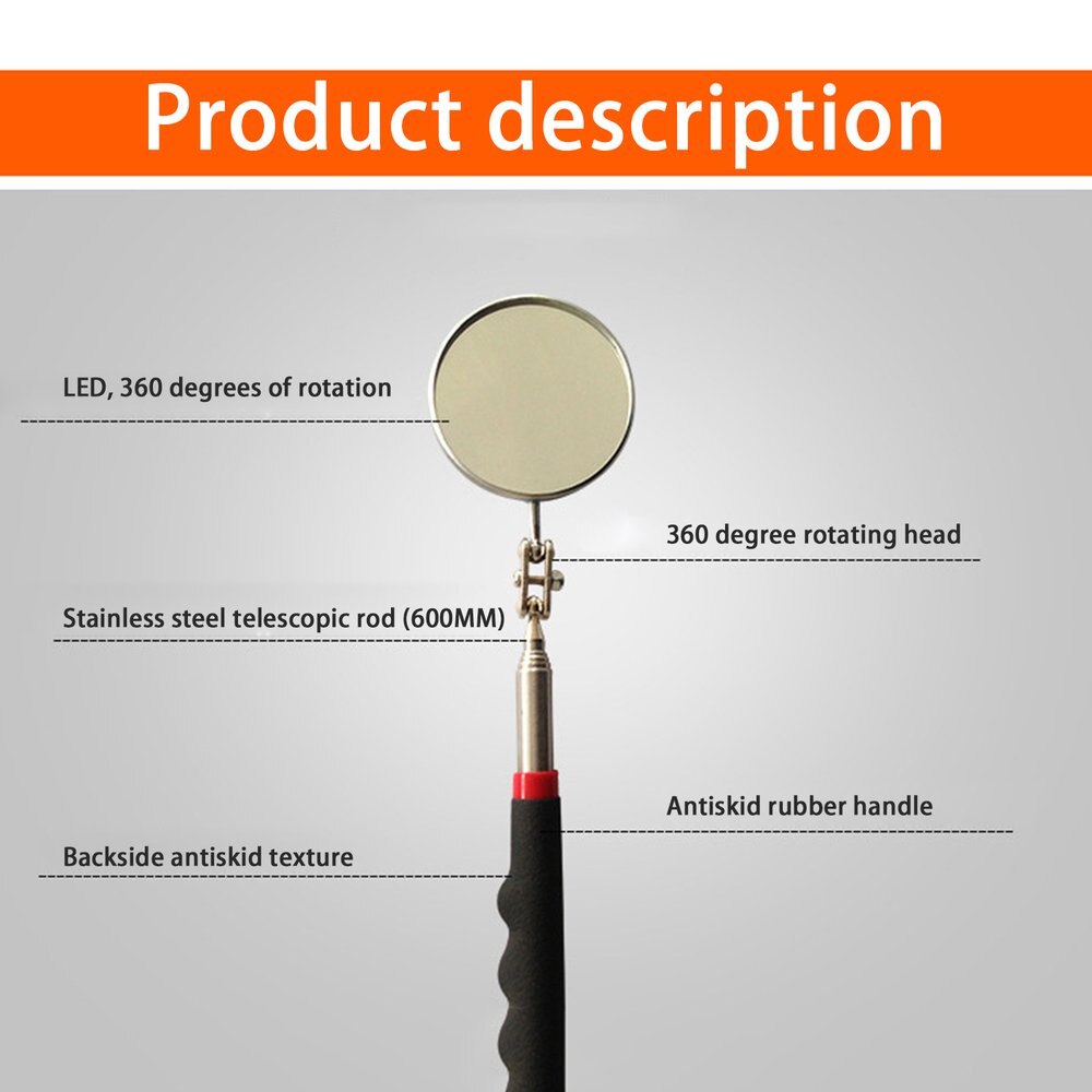 Telescoping Flexible Inspection Mirror with Bright LED Lighting 360 Swivel for Extra Viewing Portable Automotive Tool