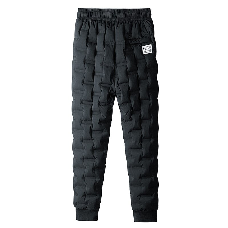 Pantalones con relleno de plumas blanco para hombre, pantalones gruesos de invierno a prueba de viento, pantalones elásticos delgados a prueba de rasguños, pantalones de senderismo para acampar al aire libre