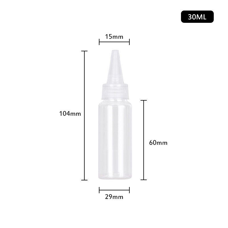 Gennemsigtig plastik næb flaske tom flaske underflaske squeeze emulsion små tomme flydende maling flaske spids farvestof flasker: 30ml