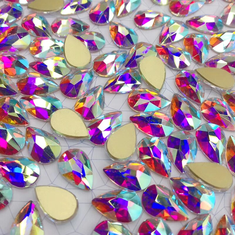 20Pcs Glas Crystal Rhinestones 3D Big Water Stenen Nail Art Decoratie Strass Polijsten Charm Accessoires Sieraden: Crystal AB / 9x14mm 50Pcs