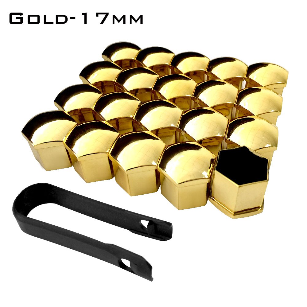 20 piezas Universal Anti-óxido 17 19 21mm cromo brillante de ABS para automóvil Trim neumático tuerca de la rueda tornillo cubierta de protección Cap accesorios de coche: Gold 17mm