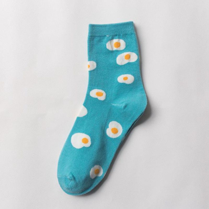 Fiction happy funny woman graphic cotton socks egg cloud rain wave dog foot mountain footprint socks spring casual: sky blue