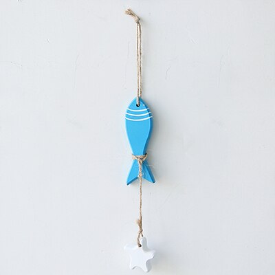 Nautical Beach Wooden Fish Starfish Home Wall Decor Mediterranean Bathroom Wall Decorative Hanging Ornament: Blue-Fish