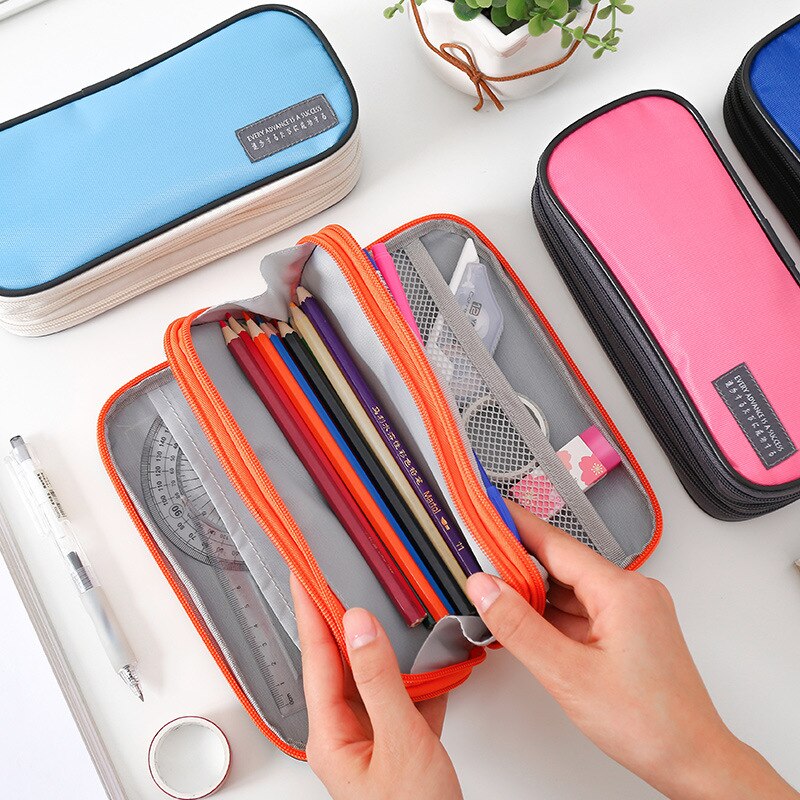 student simple multi-functional pencil case three-layer zipper large capacity pen case waterproof