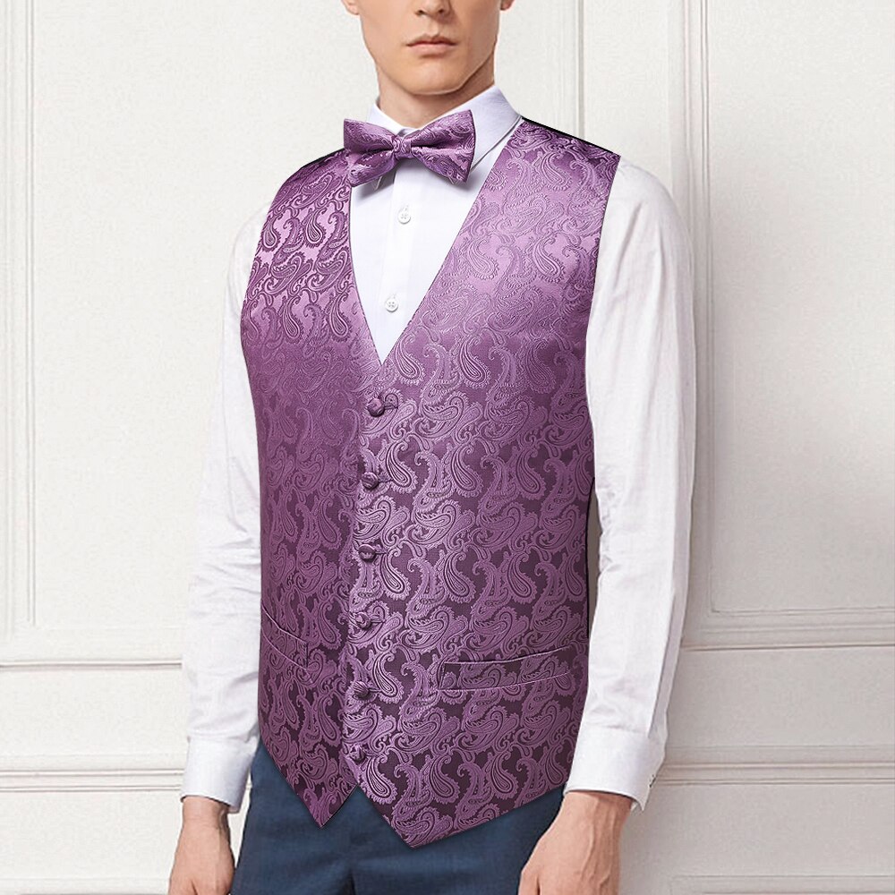 Männer Kleid Weste Hochzeit Party Anzug Weste formell Geschäft-Blazer Seide Weste Fliege Tasche Platz einstellen Rauchen Weste DiBanGu