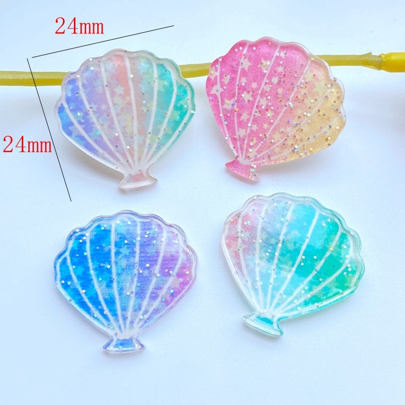10pcs Acrylic Kawaii Shiny Shells Rhinestone Flat Back Cabochon Art Decoration Charm Craft