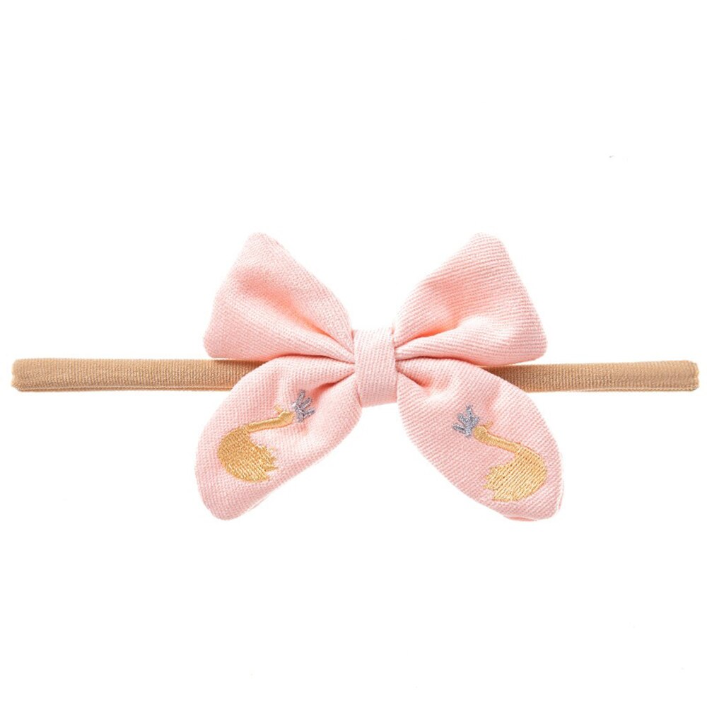 Swan Borduren Baby Haar Bogen Hoofdband Voor Meisjes Zachte Elastische Haarbanden Voor Kinderen Baby Handgemaakte Haar Accessoires: pink