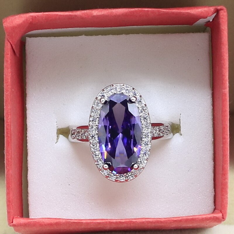 Viola Ametista Bianco Topazio Anello In Argento 925 Per Le Donne Regalo Di Compleanno Dei Monili di Cerimonia Nuziale Acquistare Uno Ottenere Uno Libero