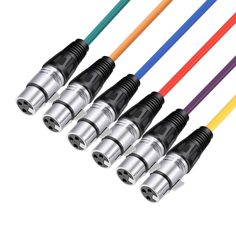 Symmetrisches 3 -poliges xlr-mikrofonkabel (stecker auf buchse),  (10 cm, mehrfarbig (6-er- pack)
