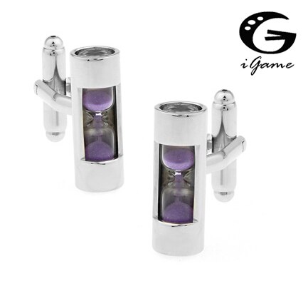 Igame ampulheta abotoaduras novidade funcional sandglass design roxo cor frete grátis: purple