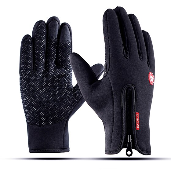WEST BIKING Cycling Gloves Winter Warm Windproof Bike Gloves Touch Screen Anti-slip Full Finger Luva Ciclismo Bicycle Gloves: Black / M