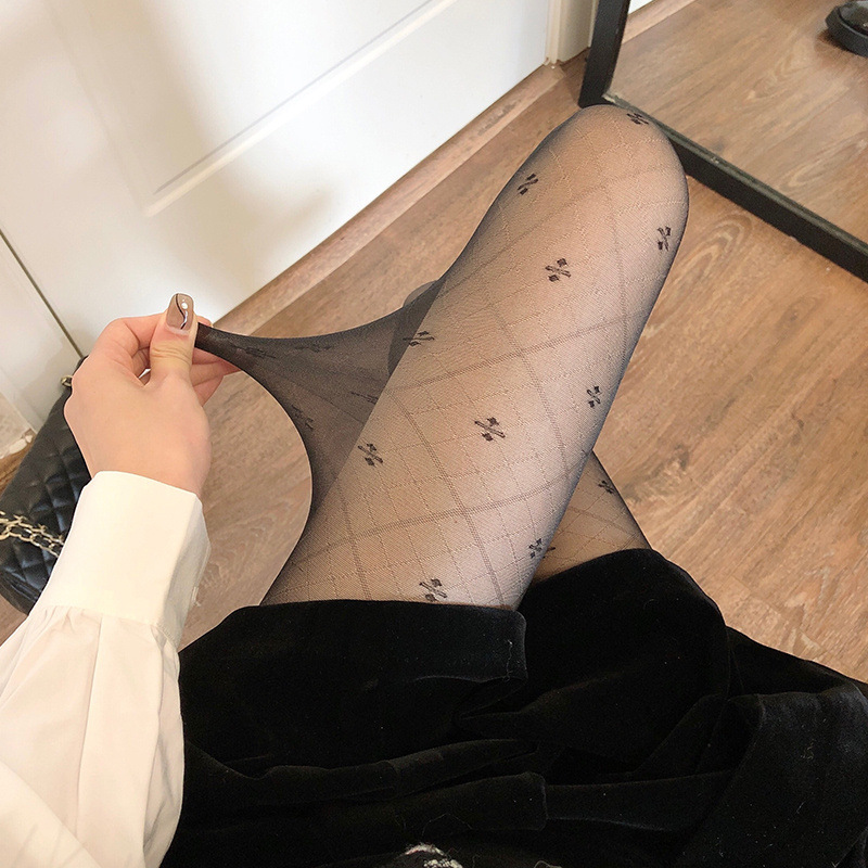 Medias con estampado de lunares para mujer, medias sexys de malla de rejilla sin costuras de nailon, negro y blanco, medias de seda para discoteca: Caqui
