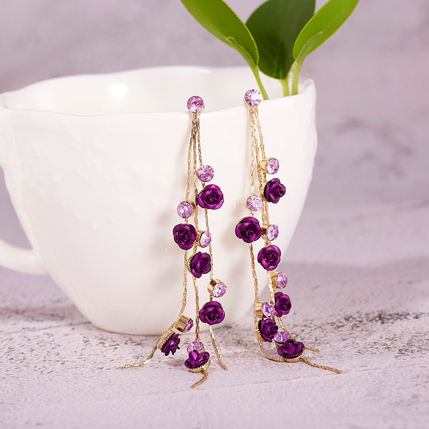 Rose Flower Dangle Oorbellen Voor Vrouwen Lange Tassel Shiny Rhinestone Earring Wedding Party Engagement Sieraden: 2