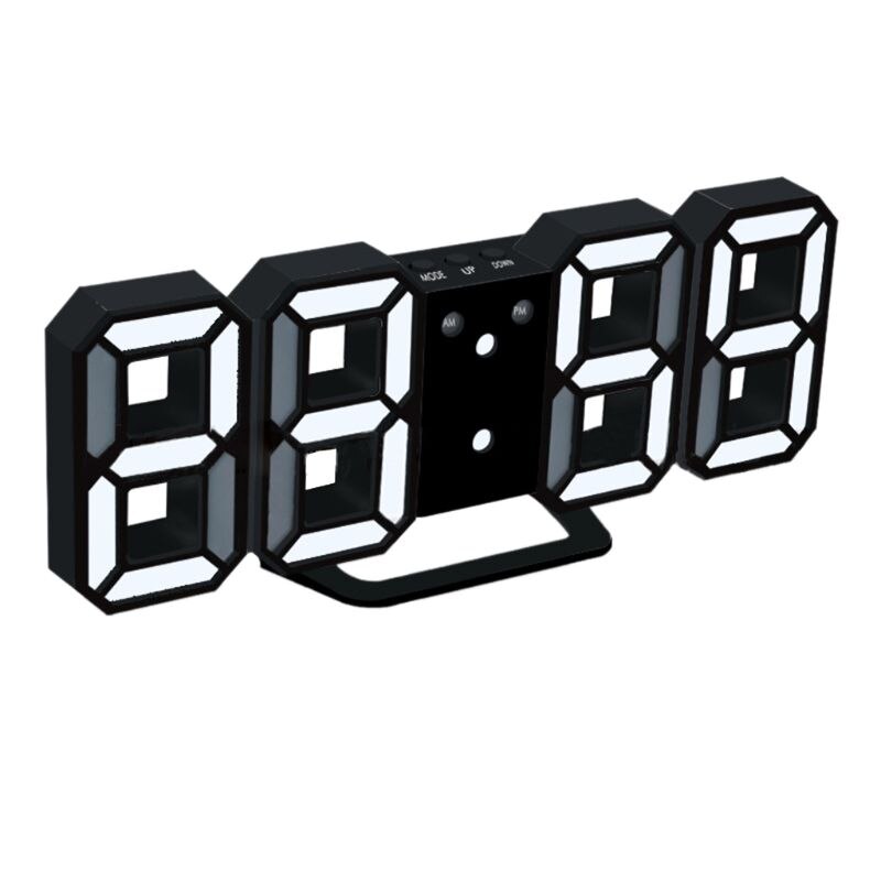 3D Morden LED Digital Wall Clock Table Desk Alarm Watch Durable Night Light Lamp for Home Office: Black White Digits