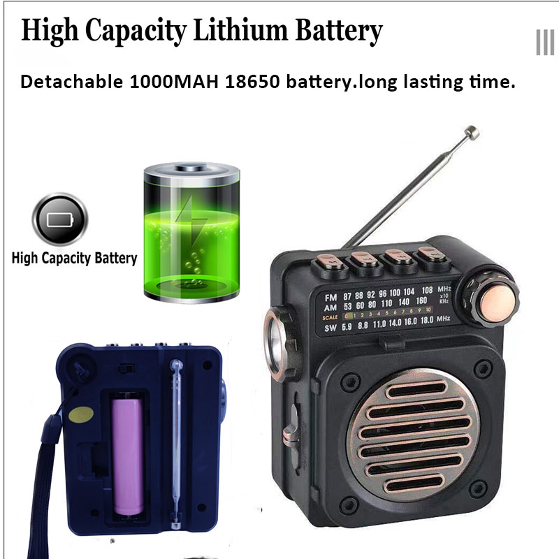 Radio stereo FM AM SW Przenośny kieszonkowy mini odbiornik radiowy Wielofunkcyjny bezprzewodowy odtwarzacz muzyczny Bluetooth z latarką LED