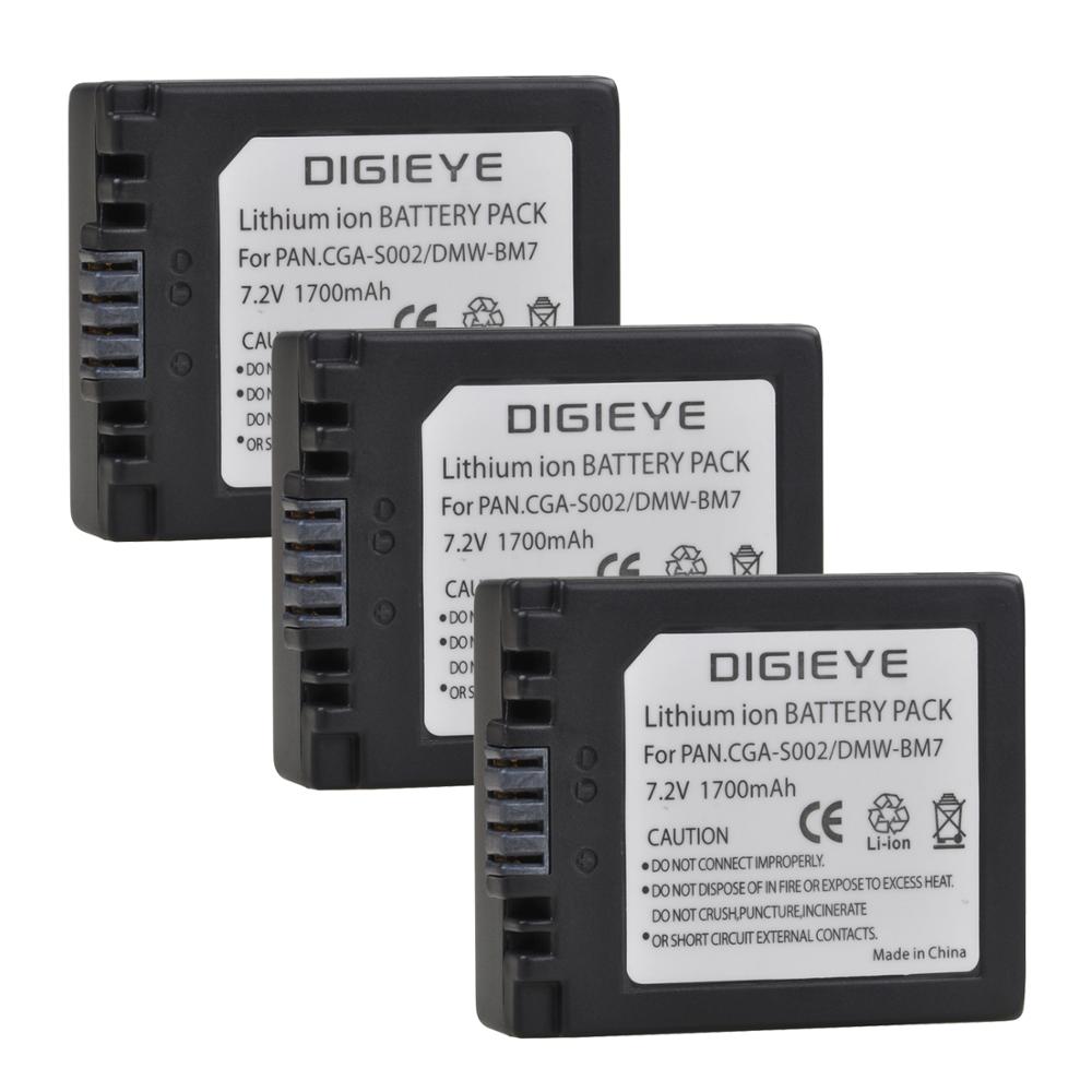 CGA-S002, CGA-S002A, CGA-S002E, DMW-BM7 Li-ion Battery for Panasonic Lumix DMC-FZ1, FZ2, FZ3, FZ4, FZ5, FZ10, FZ15, FZ20 Camera: 3 battery