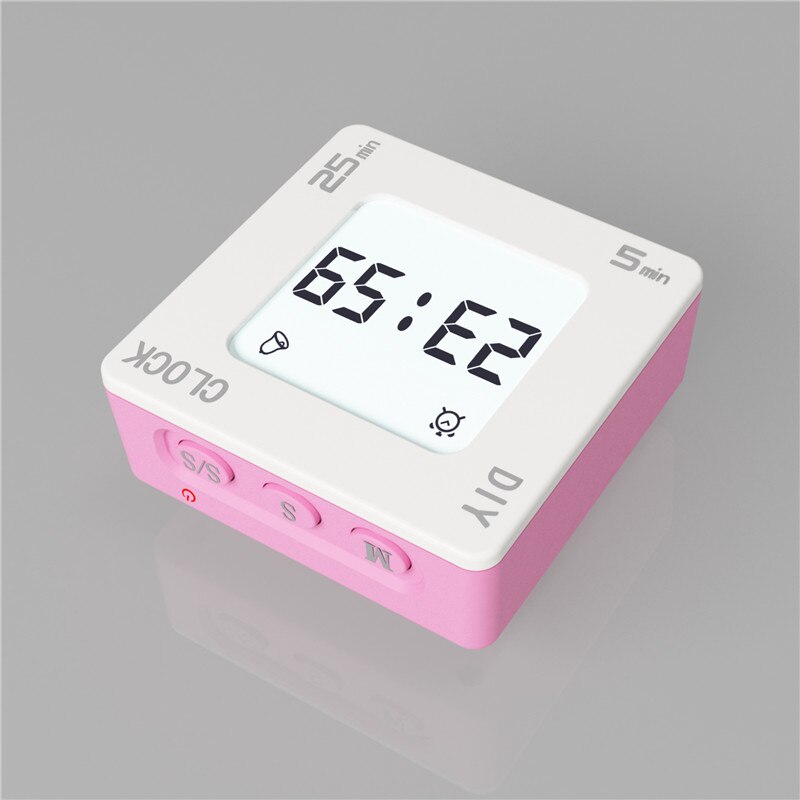 Digital LCD Alarm Clock DIY Time Management Tomato Timer Reminder Vibration Timer Snooze Flips Quartet Alarm Clock: White Pink