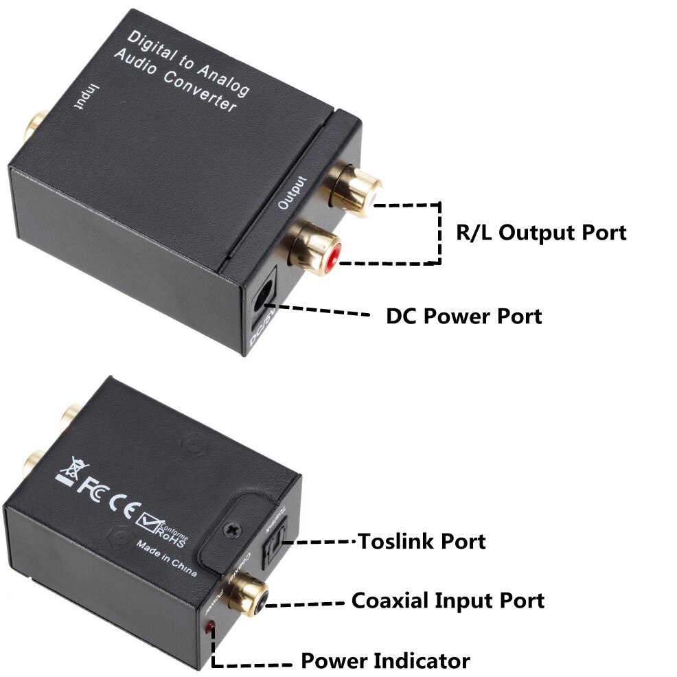 Digitaal Naar Analoog Audio Converter Digital Optical Fiber Toslink Coax Naar Analoog Rca L/R Audio Converter Adapter Versterker