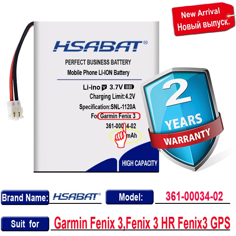 Hsabat 800Mah 361-00034-02 Batterij Voor Garmin Fenix 3, fenix 3 Hr Fenix3 Gps Sport Horloge