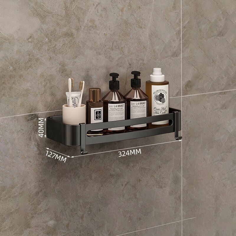 Luxury Bathroom Shelf Shower Shampoo Holder With Hooks Toilet Oragnizer Rack Corner Storage Rack Bathroom Accessories: Rectangle Shelf A