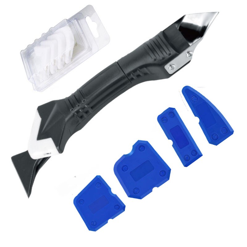 5 In 1 Siliconen Remover Kalefateren Finisher Kit Glad Schraper Grout Kit Tools Met Naad Tape Plastic Handgereedschap Set accessoires: BLACK - Metal A