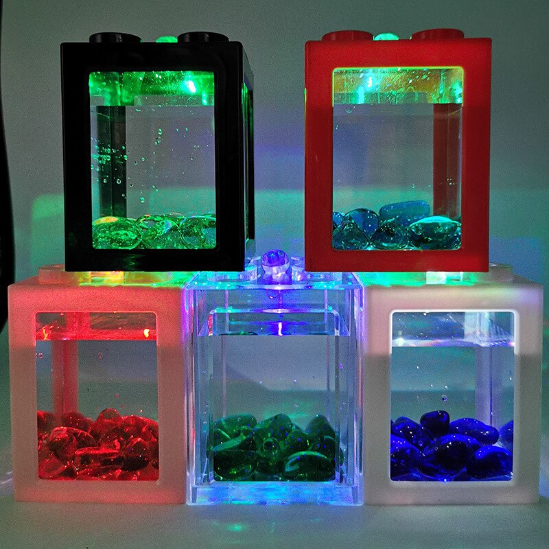 Mini Fish Tank Built-in Lights Desktop Small Pet Box DIY Stackable Turtle Tank Aquatic Plant Viewing Tank Aquarium Decoration
