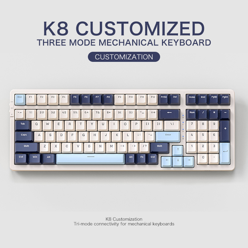 K8 100 Key Wireless Mechanical Keyboard Tri-mode Connection,Full Key Swap,lighting Effects,Gasket Muffler Structure, Laptops
