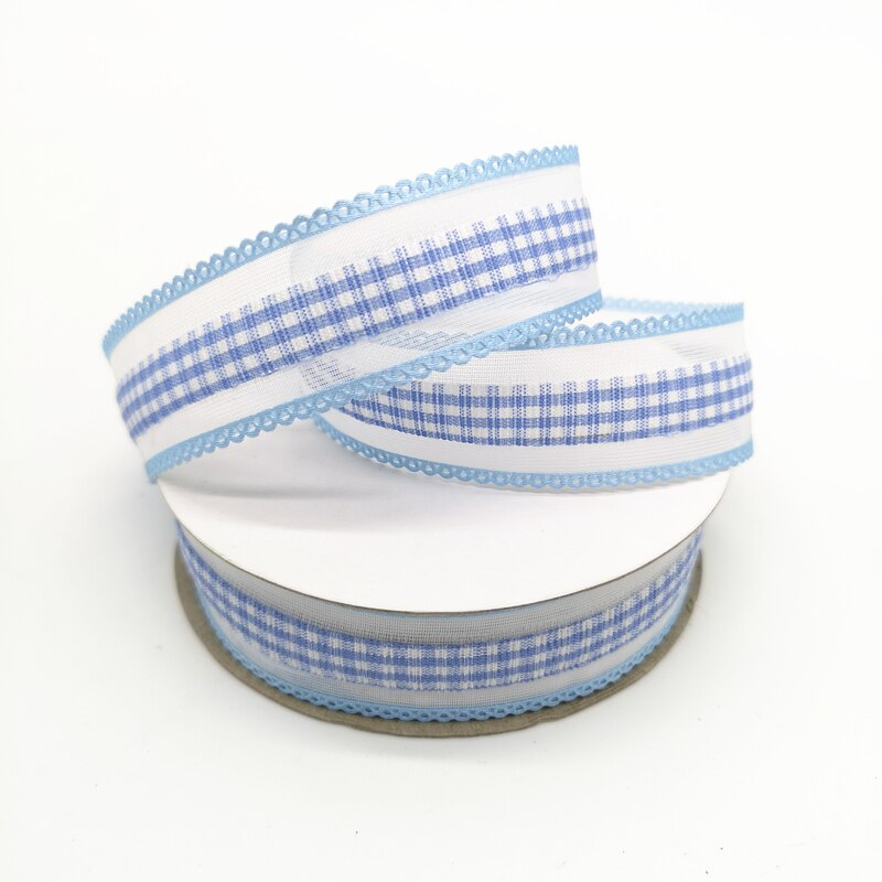 5 yards 1 "25mm Lint Wedding Party Decoratie Plaid Organza Lint Cadeaupapier Haar Strikken DIY Kerst Lint: Sky Blue