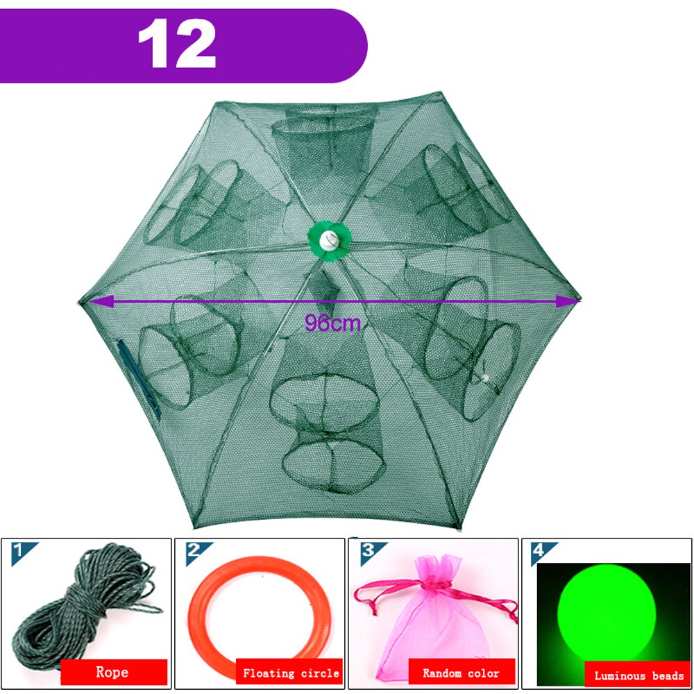 Red de pesca automática potente, 4-28 agujeros, jaula de Camarón, trampas plegables, trampa para peces, red fundida, herramienta de red de pesca fundida: 12 Holes