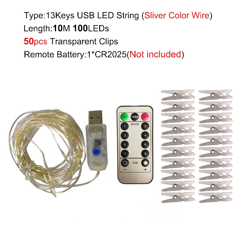 2M/5M/10M USB LED Lichterkette draussen Girlande für Foto Zauberstab Dekor Gebühr Clips lichter Kette Batteriebetriebene Weihnachtsbeleuchtung: Kaltes Weiß / 80w