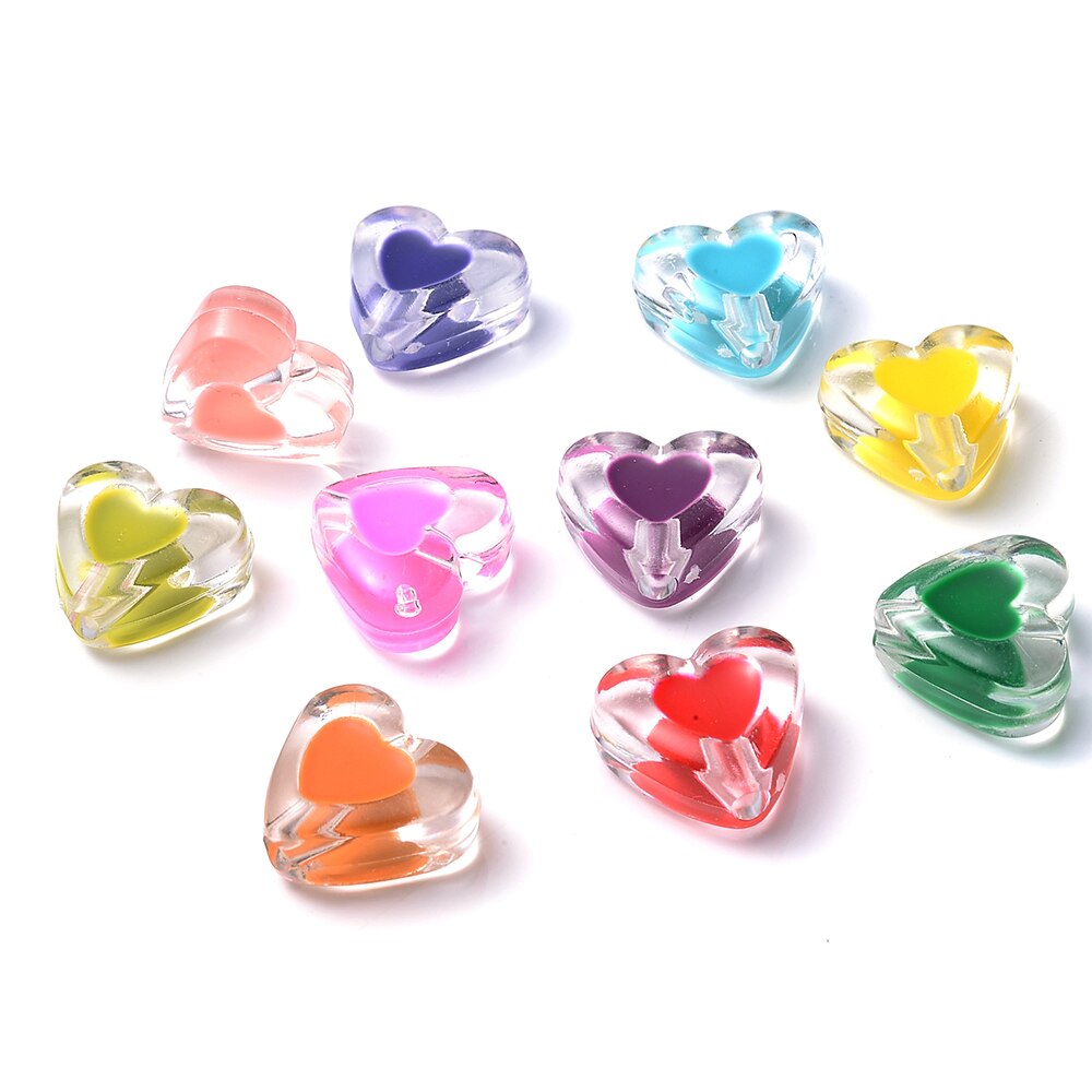 Iyoe 20 stück mehrfarbige, transparente bonbonherzperlen, süße acryl-abstandshalterperlen zur herstellung von schmuck, armbändern, halsketten und ohrringen: Zufällige mischung
