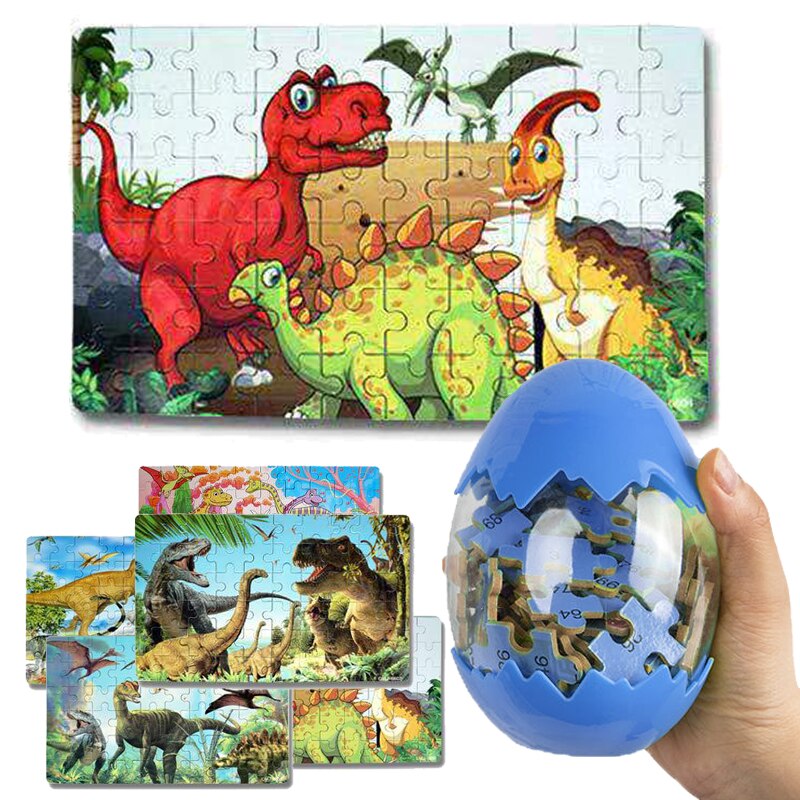 60pcs Wooden Christmas Dinosaur Puzzle Toy Dinosaur Egg Packaging 3D Mini Puzzle Board Decoration Toy