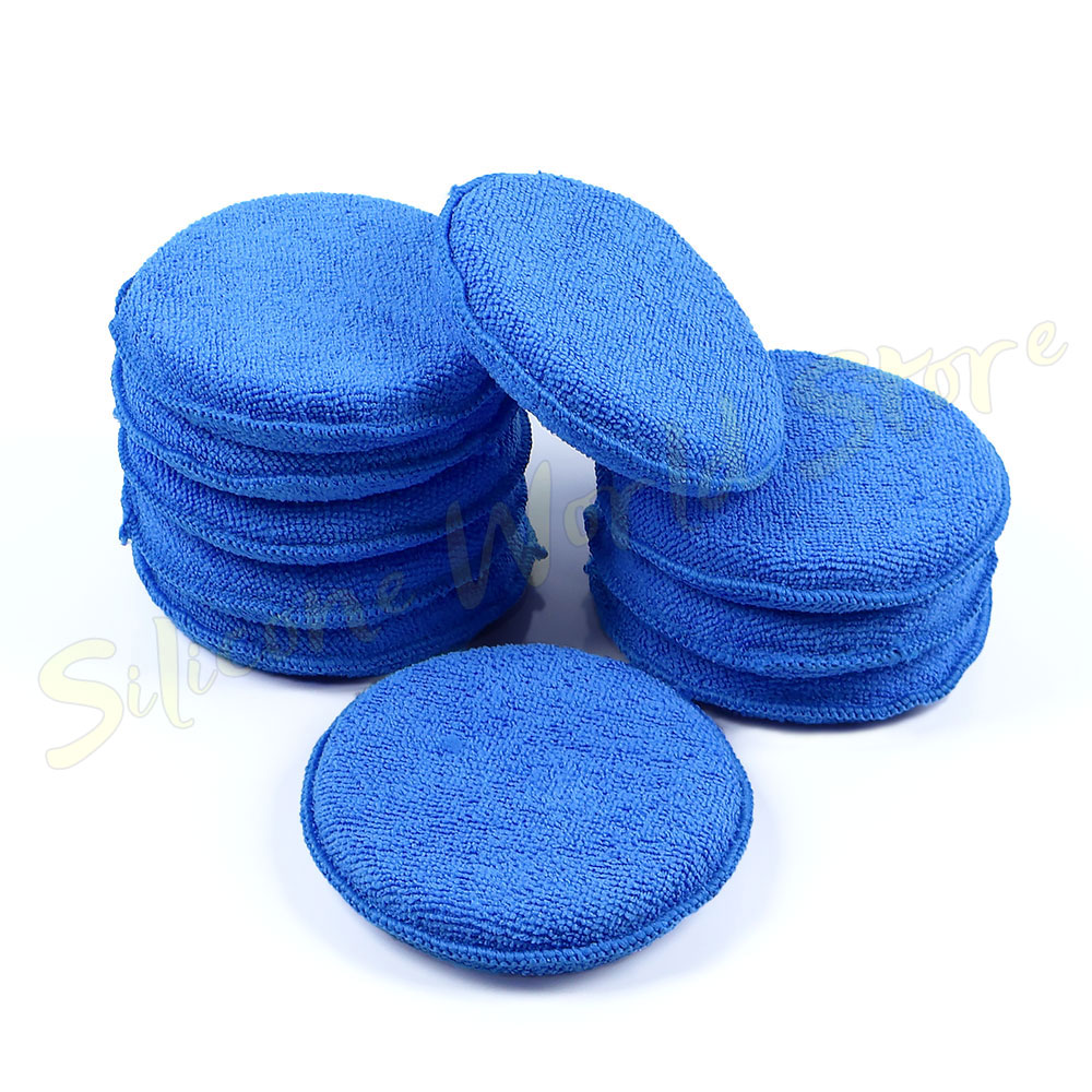 Silicone World-esponja para pulir y encerado de coche, bloque de microfibra, almohadilla aplicadora de espuma redonda, herramientas de limpieza para el cuidado de los detalles del coche, 5 uds.