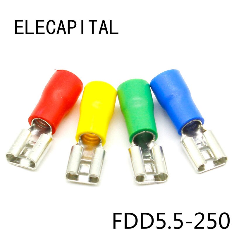FDD5.5-250 Female Insulated Electrical Crimp Terminal for 12-10 AWG Connectors Cable Wire Connector 100PCS/Pack FDD5.5-250 FDD