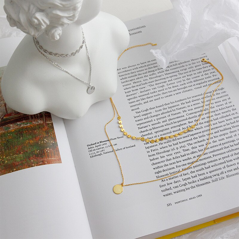 Collier rond avec pendentif en argent Sterling 925 pour femmes, ras de cou à couches coréennes, accessoires de fête personnalisés, bijoux fins