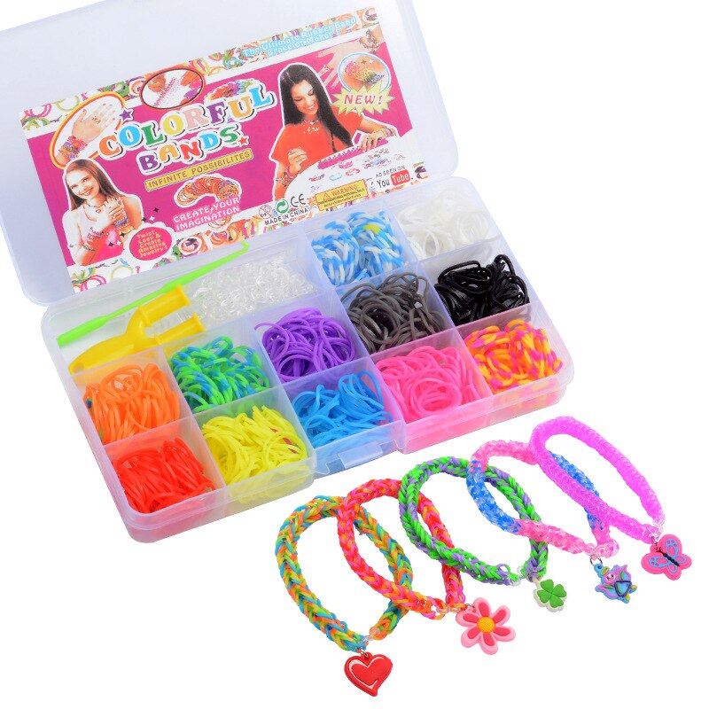 600 pièces/boîte Bandes de Métier À Tisser Arc-En-Ciel BRICOLAGE Artisanat Bracelet de Bande de Caoutchouc De Métier À Tisser de Fête D'anniversaire Pour Les Amis