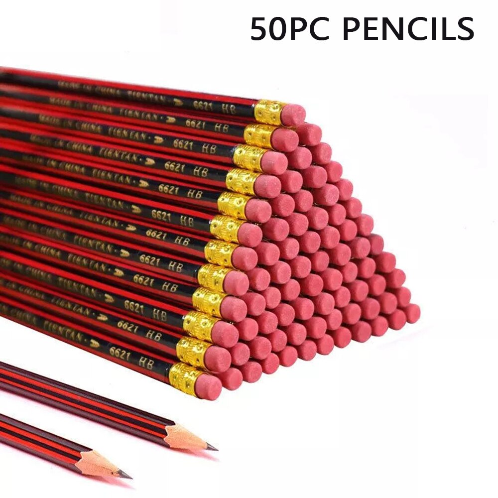 20/30/50/100Pcs /Lot Sketch Pencil Wooden Lead Pencils HB Pencil With Eraser Children Drawing Pencil School Writing Stationery: HB 50pcs
