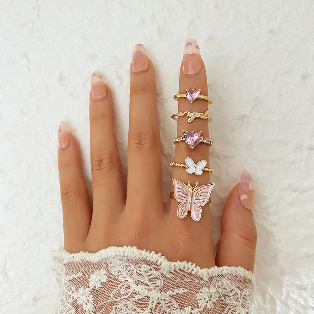 Ifmia Vintage Gouden Vlinder Kristal Ringen 2022 Bohemian Angel Heart Ring Voor Vrouwen Midi Vinger Ring Set Mode-sieraden